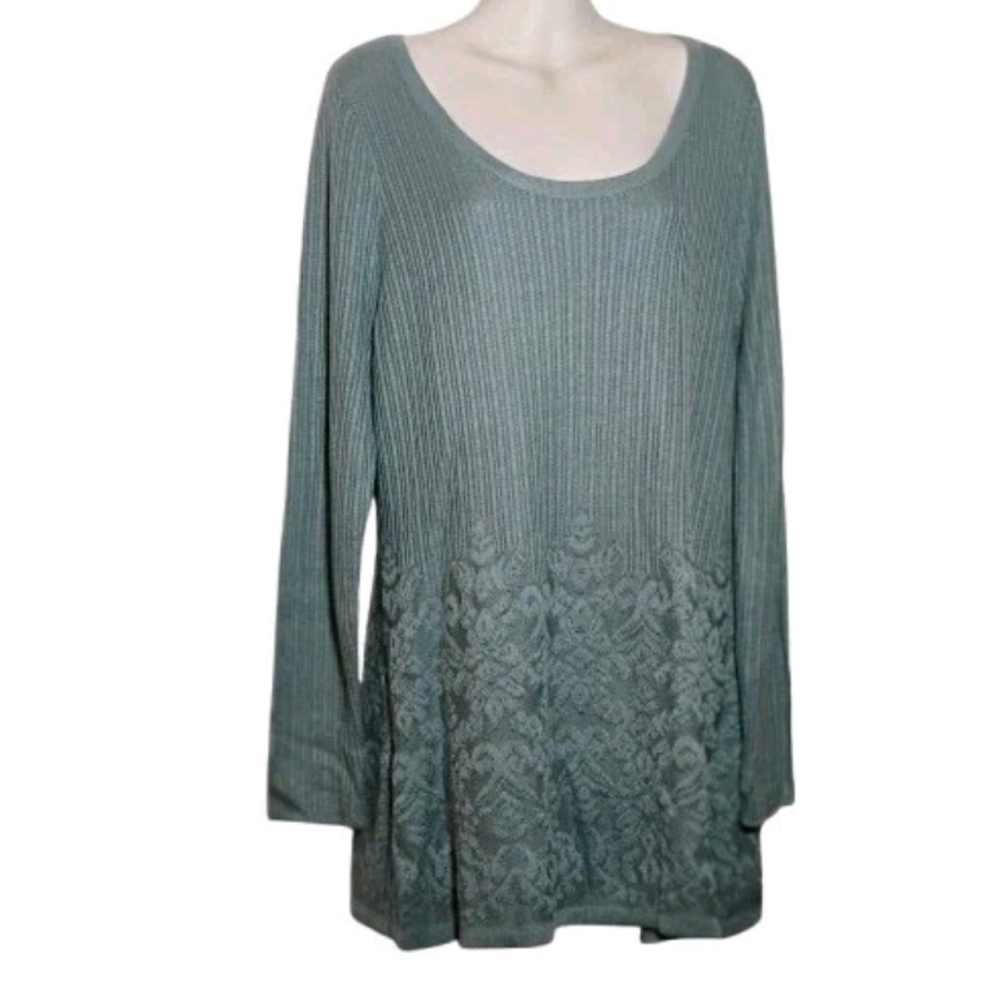 Soft Surroundings Sage Ribbed Tunic Sweater Women's  L Lagenlook Boho